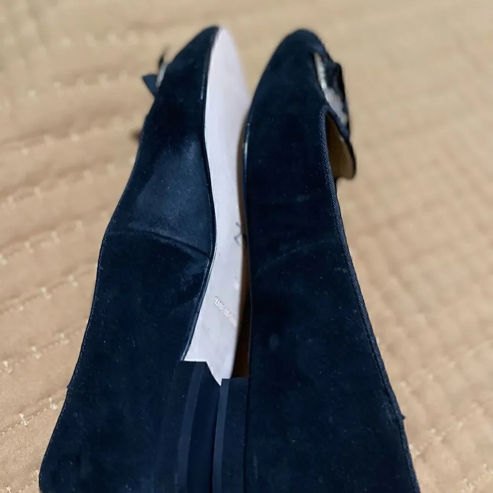 Talbots Black leather upper bow rhinestone flat 5M
